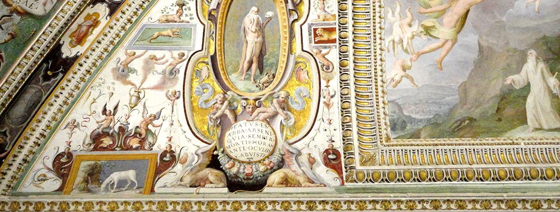Palazzo Farnese di Caprarola. La Stanza della Penitenza. Sant'Arsenio cenobita, nell'ovale, che medita sull'ora della morte contemplando un teschio.