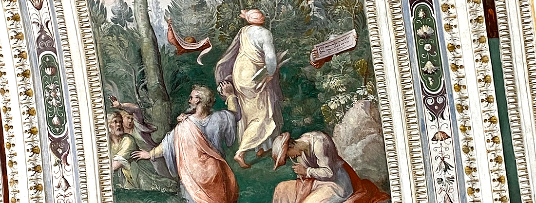 Palazzo Farnese di Caprarola. La Sala della Solitudine o dei filosofi. I Platonici che girano le spalle al mondo e entrano nel deserto.